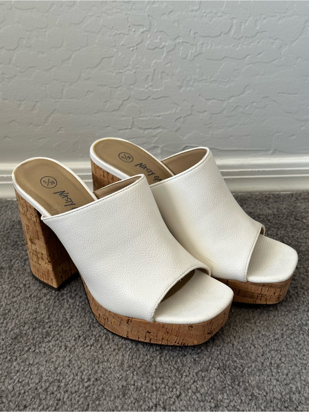 Nasty Gal White Open-Toe Cork Platform Mules